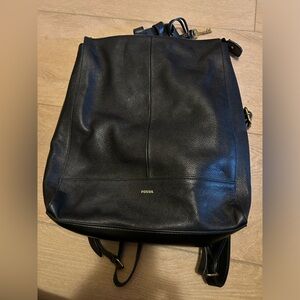 Fossil Black Leather Backpack